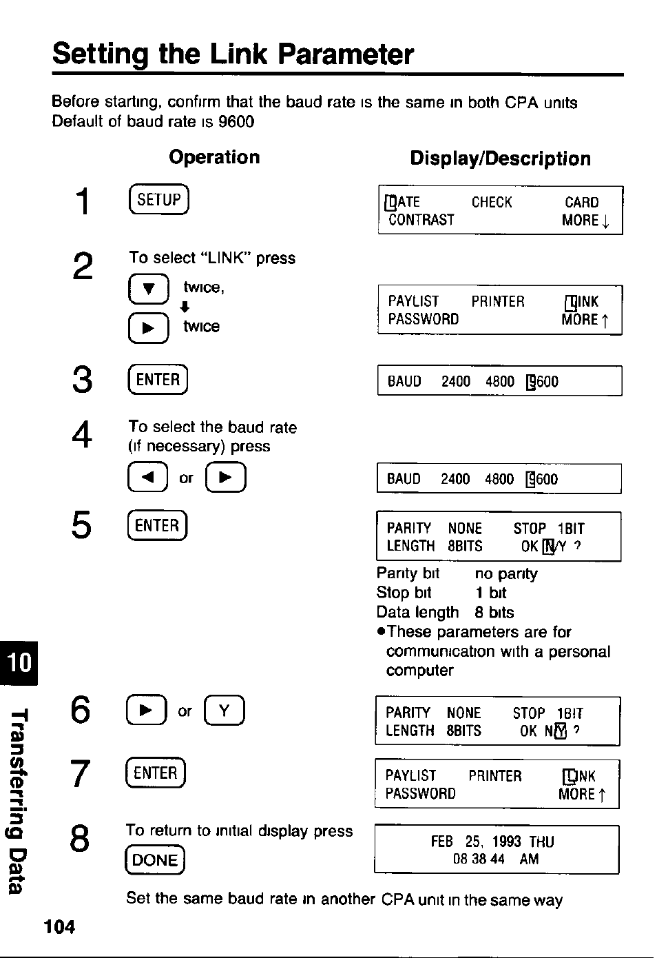 Setting the link parameter | Panasonic KX-RC105 User Manual | Page 104 / 132