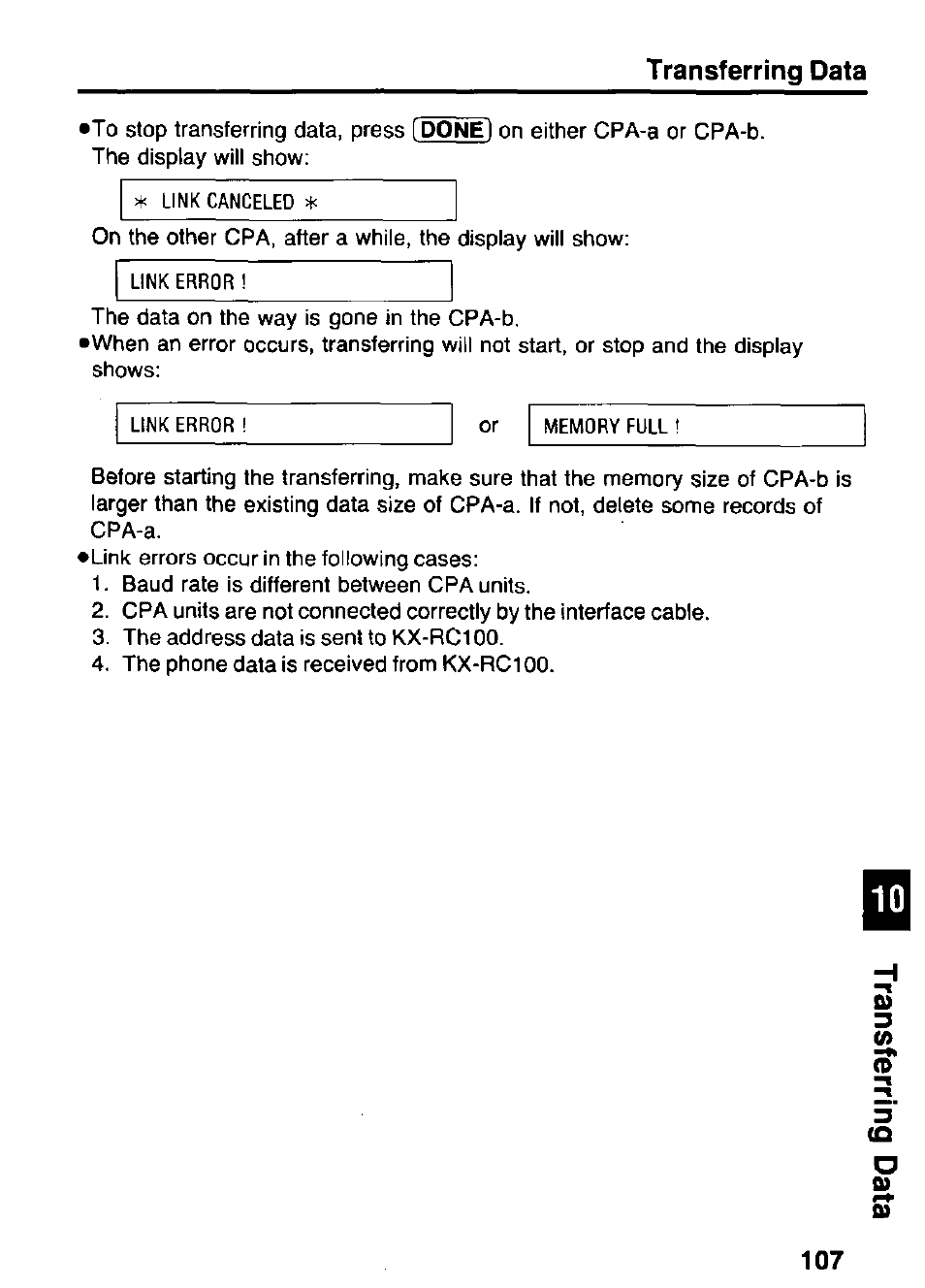 Transferring data | Panasonic KX-RC105 User Manual | Page 107 / 132