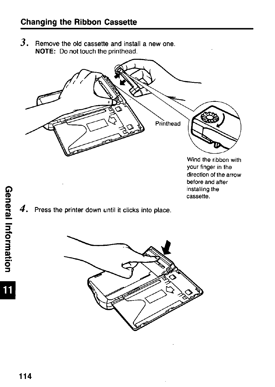 Changing the ribbon cassette | Panasonic KX-RC105 User Manual | Page 114 / 132