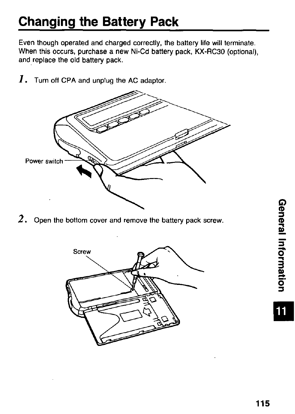 Changing the battery pack | Panasonic KX-RC105 User Manual | Page 115 / 132