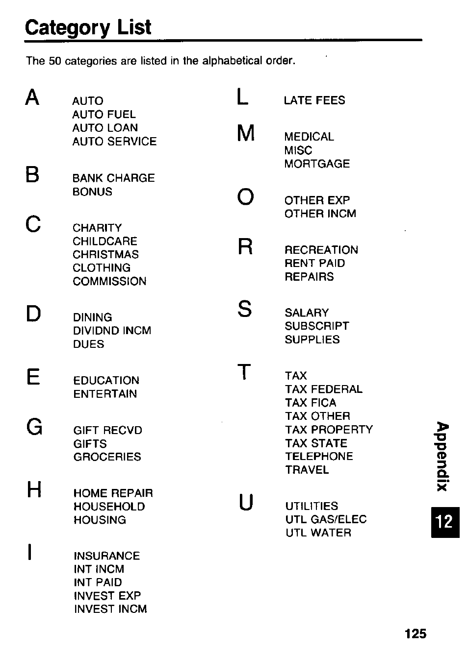 Category list | Panasonic KX-RC105 User Manual | Page 125 / 132
