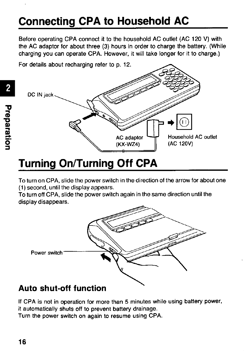 Connecting cpa to household ac | Panasonic KX-RC105 User Manual | Page 16 / 132