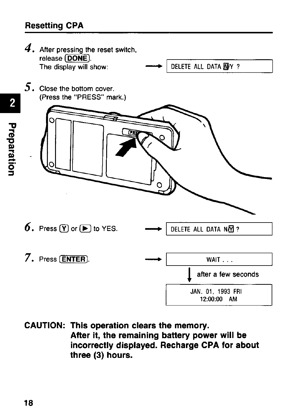 Caution: this operation clears the memory | Panasonic KX-RC105 User Manual | Page 18 / 132