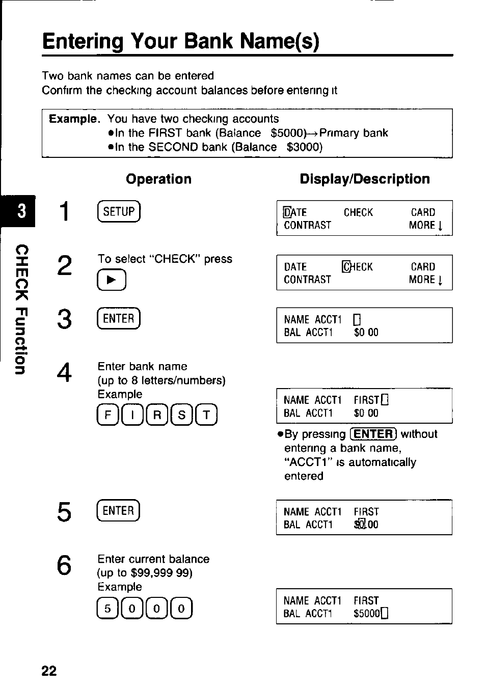 Entering your bank name(s), Operation, Display/description | Cd0cei0 | Panasonic KX-RC105 User Manual | Page 22 / 132