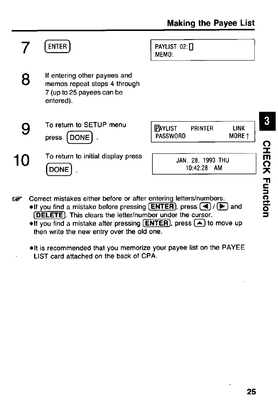 Making the payee list | Panasonic KX-RC105 User Manual | Page 25 / 132