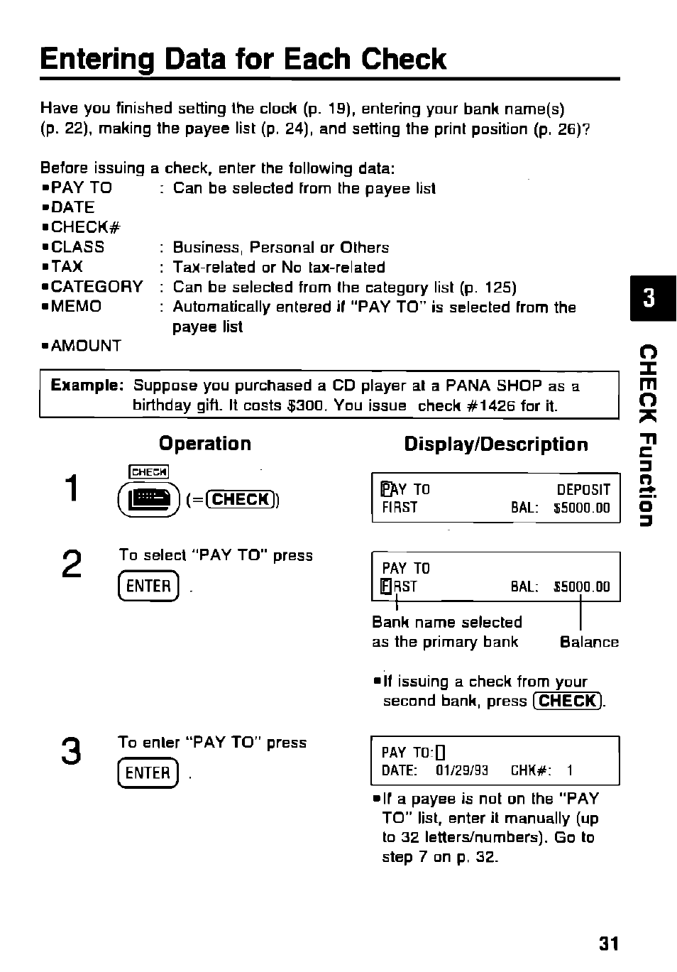 Entering data for each check, Ib) (=сш1ж1) | Panasonic KX-RC105 User Manual | Page 31 / 132