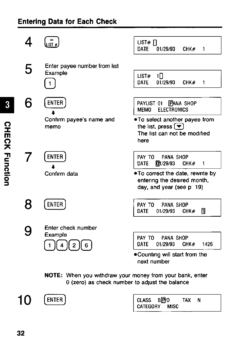 0q00, Entering data for each check о | Panasonic KX-RC105 User Manual | Page 32 / 132