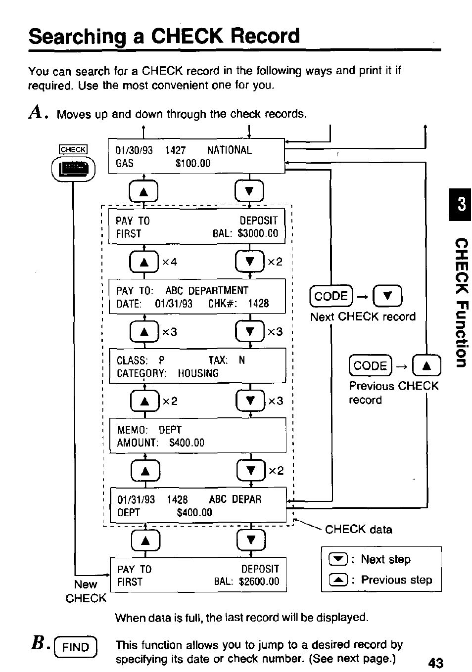 Searching a check record | Panasonic KX-RC105 User Manual | Page 43 / 132