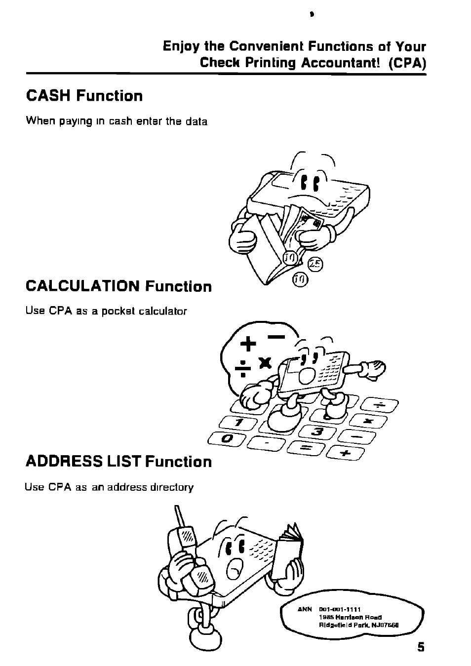 Cash function, Calculation function | Panasonic KX-RC105 User Manual | Page 5 / 132