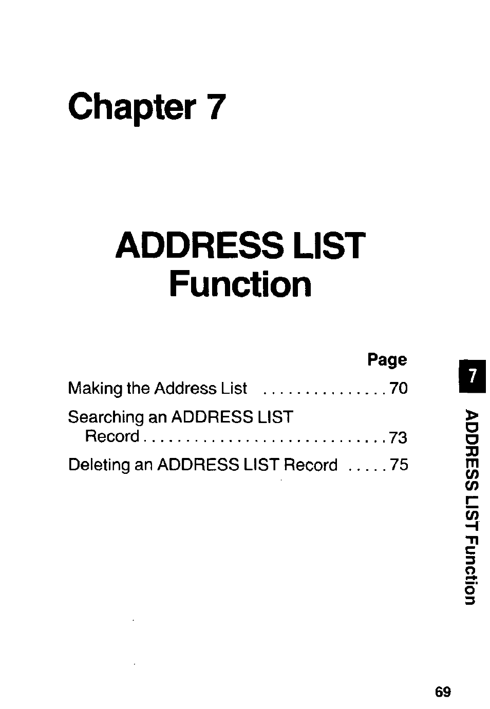 Chapter 7, Address list function, Chapter 7 address list function | Panasonic KX-RC105 User Manual | Page 69 / 132
