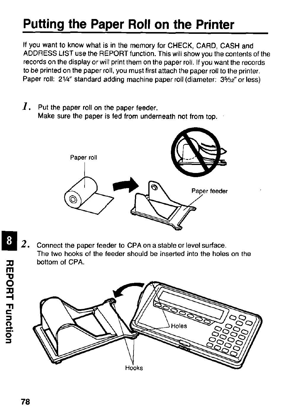 Putting the paper roll on the printer | Panasonic KX-RC105 User Manual | Page 78 / 132