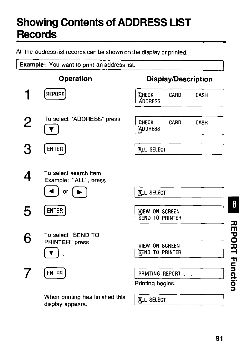 Showing contents of address list records, Operation, Display/description | Panasonic KX-RC105 User Manual | Page 91 / 132