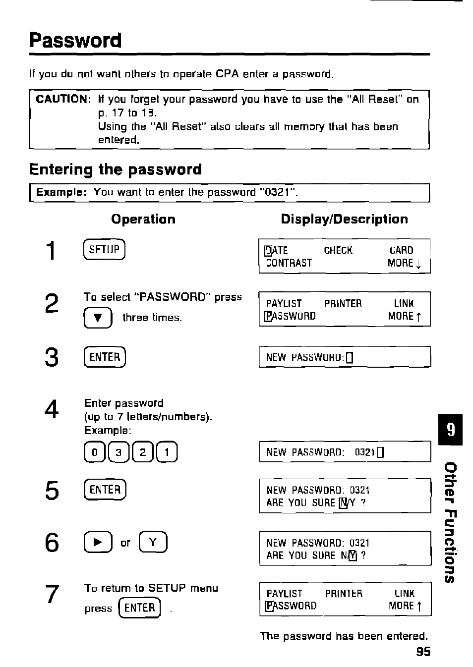 Password, 6 0 q, Entering the password | Panasonic KX-RC105 User Manual | Page 95 / 132