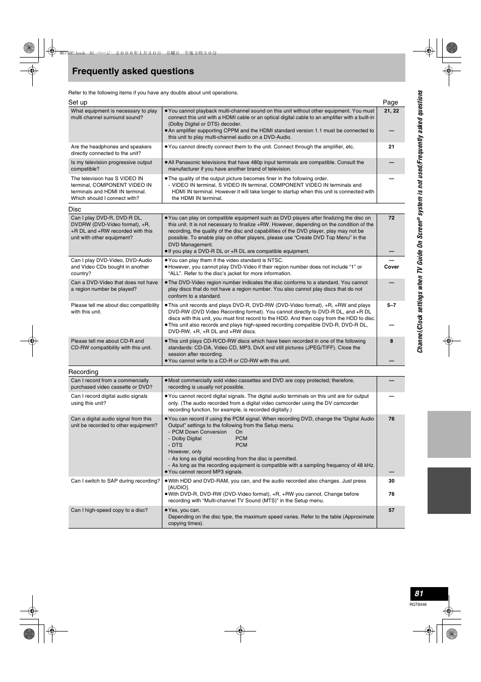 Reference, Frequently asked questions | Panasonic DMR-EH75V User Manual | Page 81 / 104