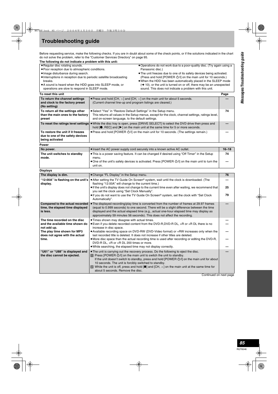 Troubleshooting guide | Panasonic DMR-EH75V User Manual | Page 85 / 104