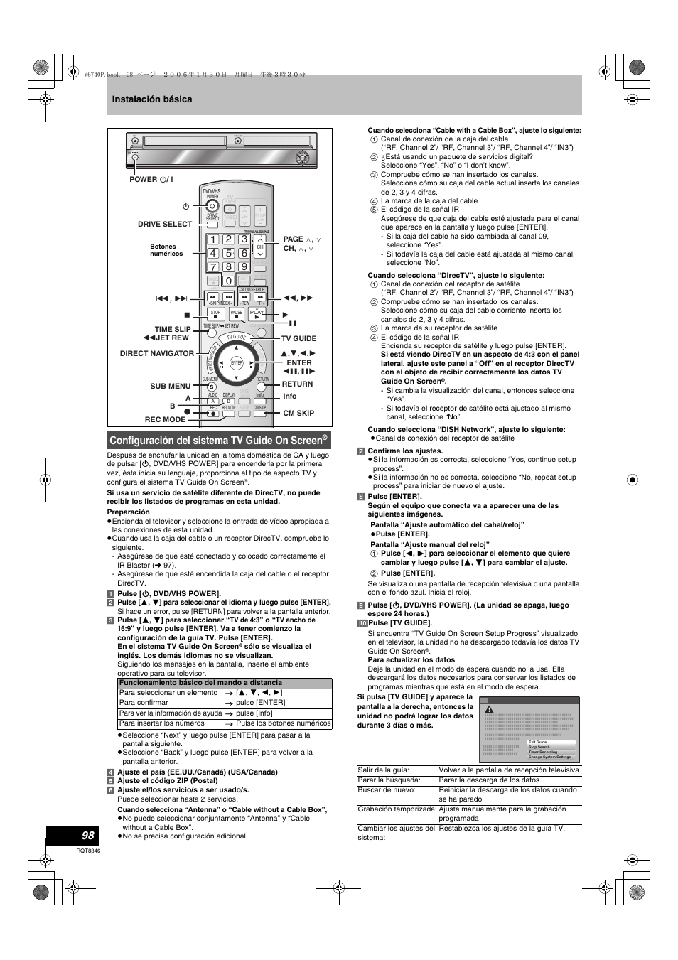 Configuración del sistema tv guide on screen, Instalación básica | Panasonic DMR-EH75V User Manual | Page 98 / 104