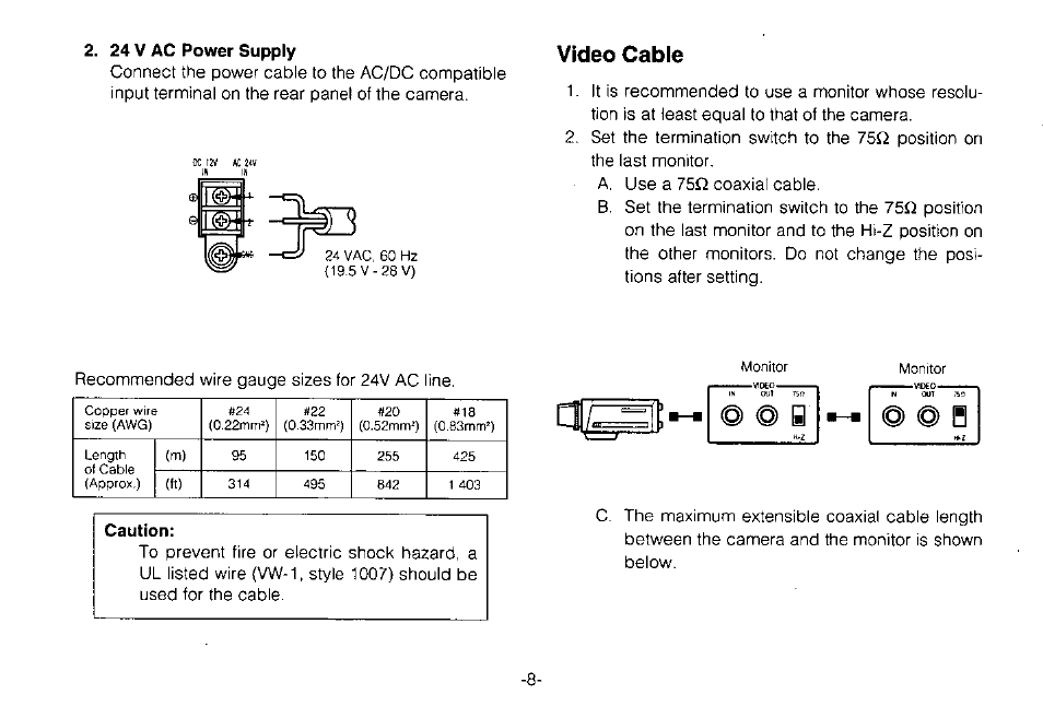 24 v ac power supply, Video cable | Panasonic WV-CPR650 User Manual | Page 10 / 48