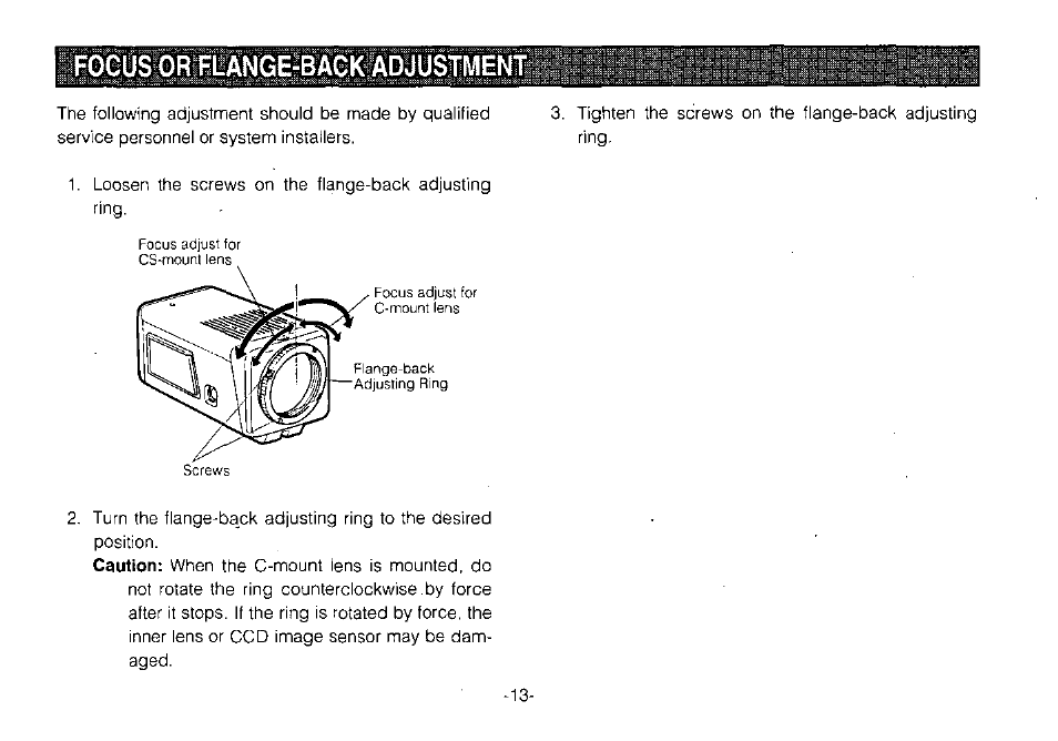 Focus or flange-back | Panasonic WV-CPR650 User Manual | Page 15 / 48