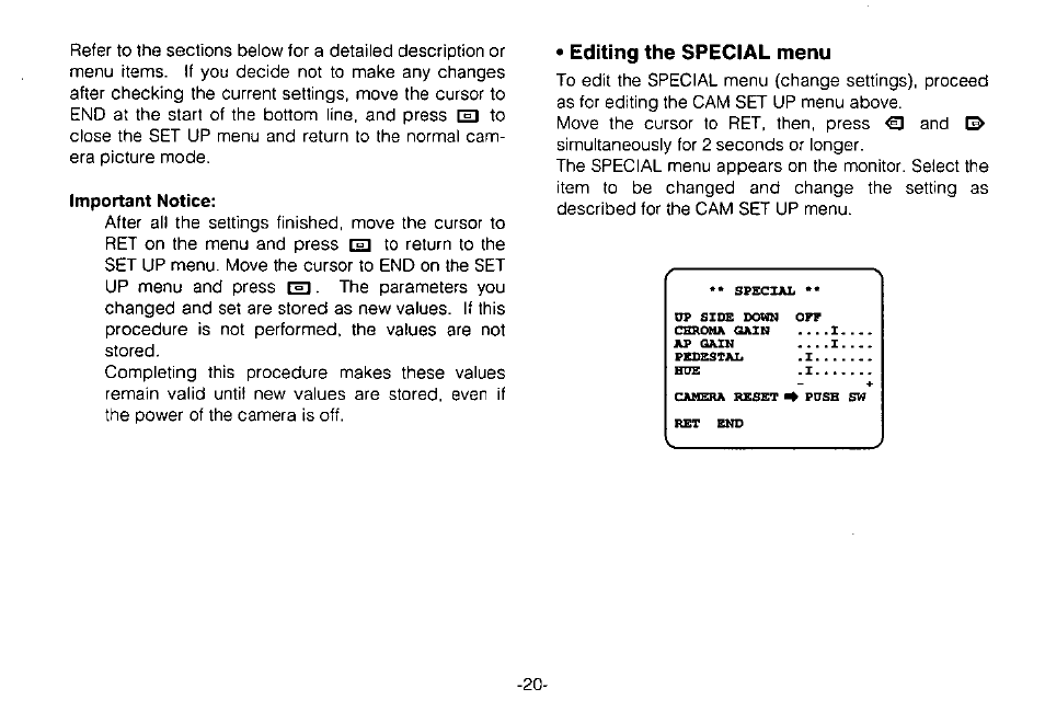 Editing the special menu | Panasonic WV-CPR650 User Manual | Page 22 / 48