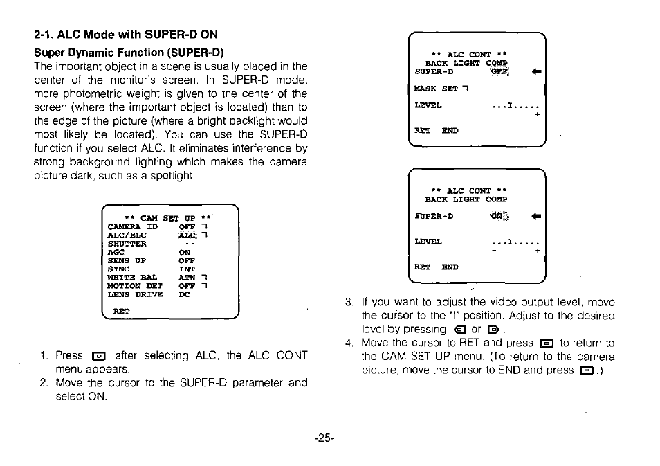 1. alc mode with super-d on | Panasonic WV-CPR650 User Manual | Page 27 / 48