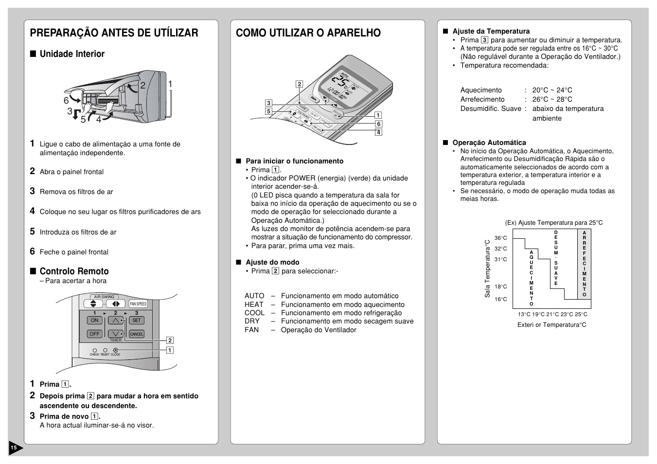 Preparação antes de utílizar, Como utilizar o aparelho, Unidade interior 1 | Controlo remoto | Panasonic CS-E12CKP User Manual | Page 16 / 95