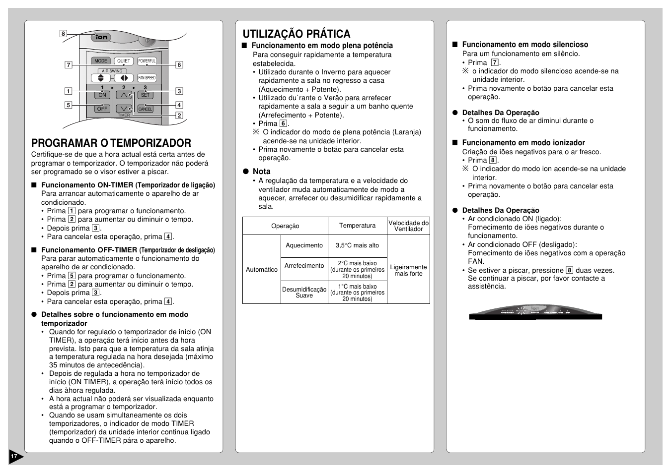 Programar o temporizador, Utilização prática | Panasonic CS-E12CKP User Manual | Page 18 / 95