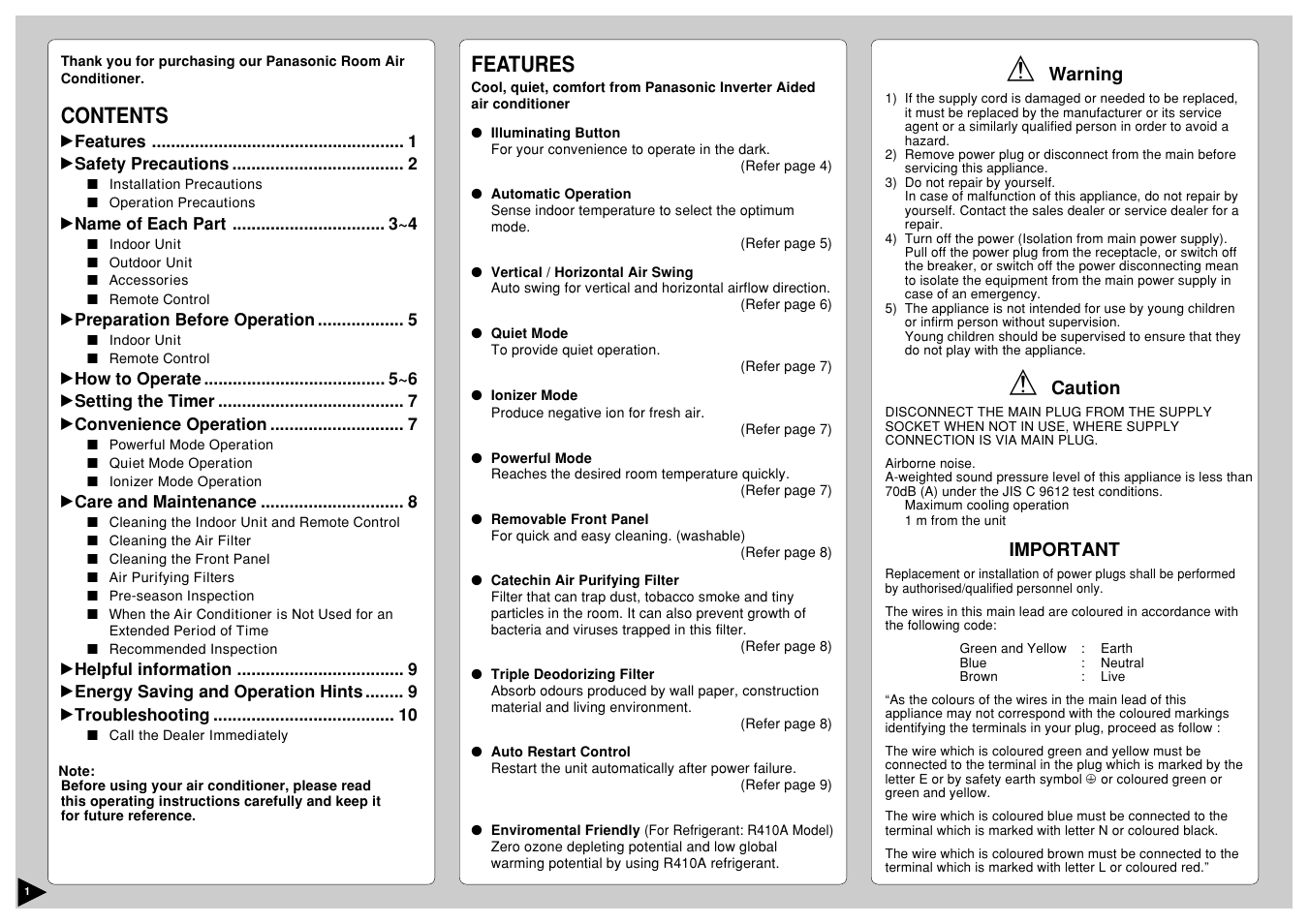 Panasonic CS-E12CKP User Manual | Page 2 / 95