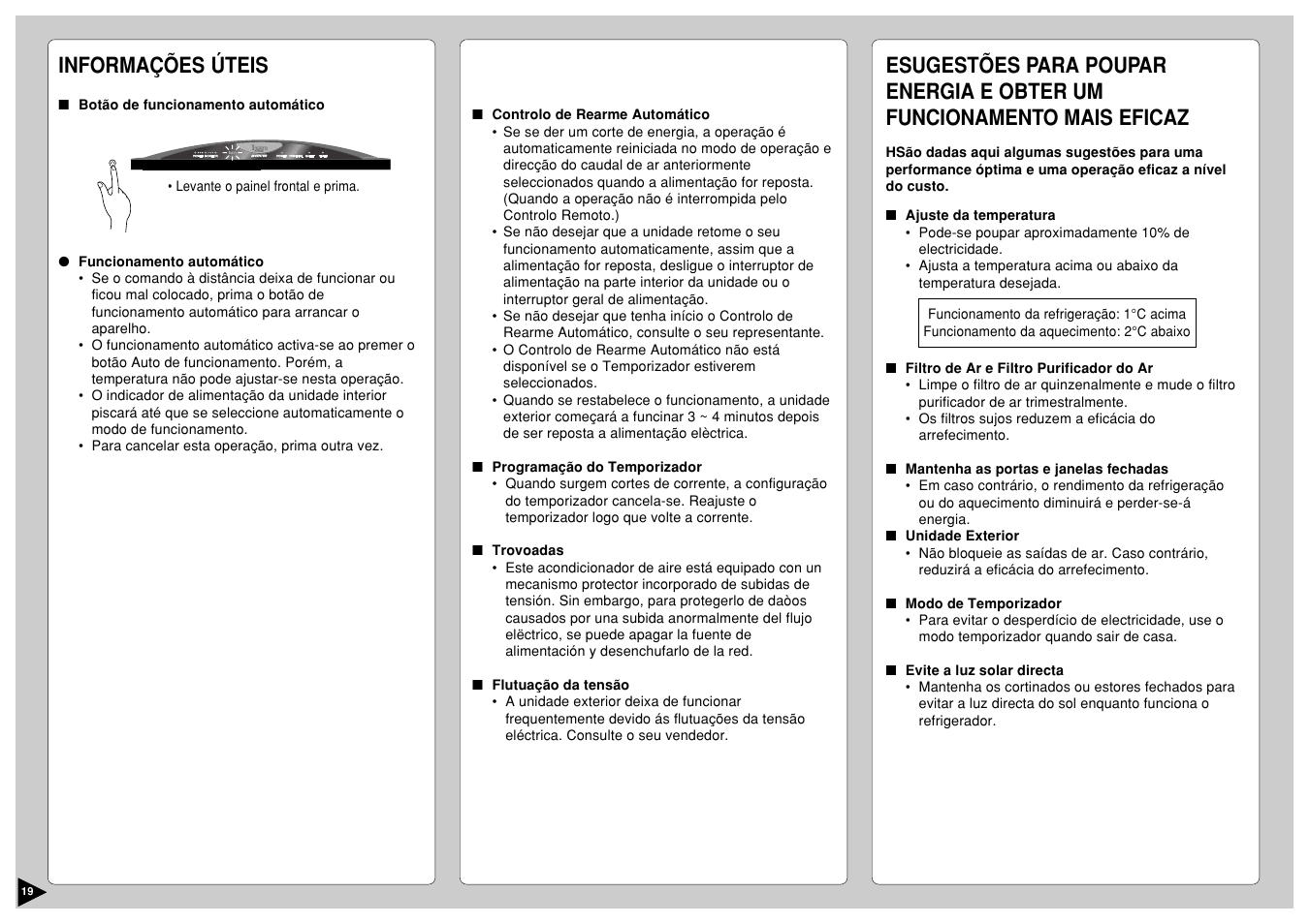 Informações úteis | Panasonic CS-E12CKP User Manual | Page 20 / 95