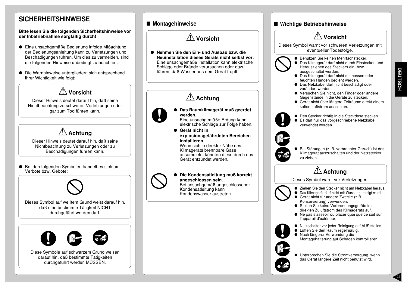 Sicherheitshinweise | Panasonic CS-E12CKP User Manual | Page 23 / 95