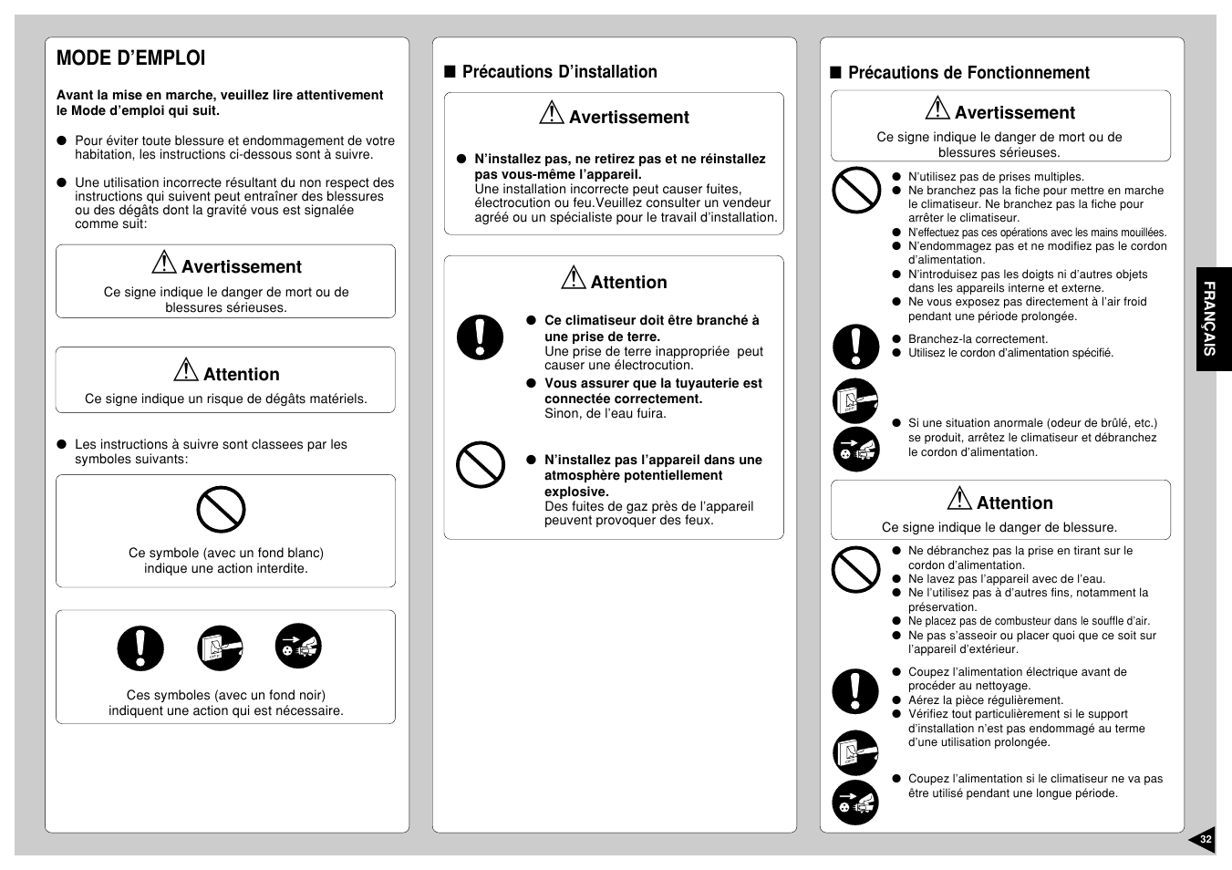 Mode d’emploi | Panasonic CS-E12CKP User Manual | Page 33 / 95