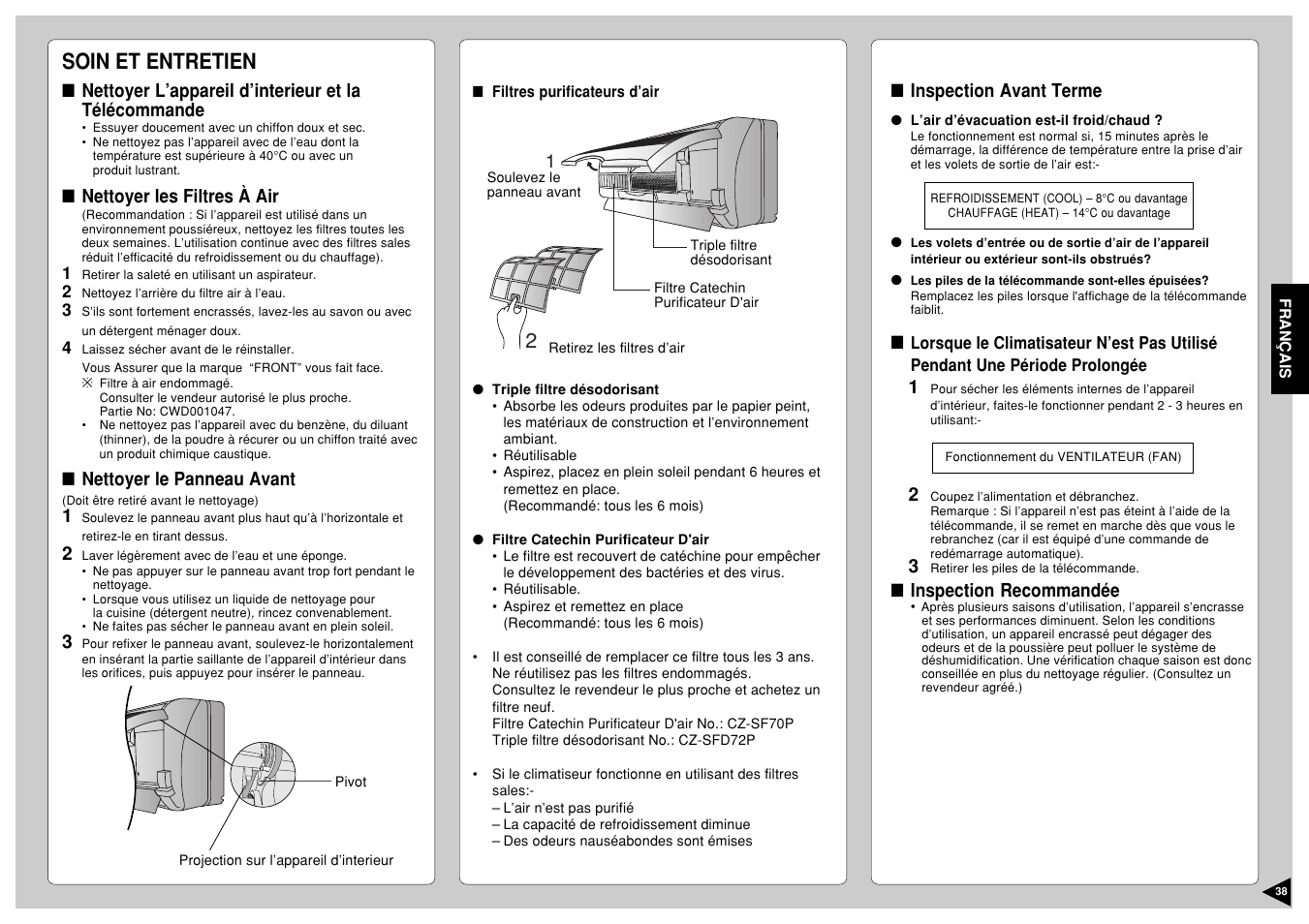 Soin et entretien | Panasonic CS-E12CKP User Manual | Page 39 / 95