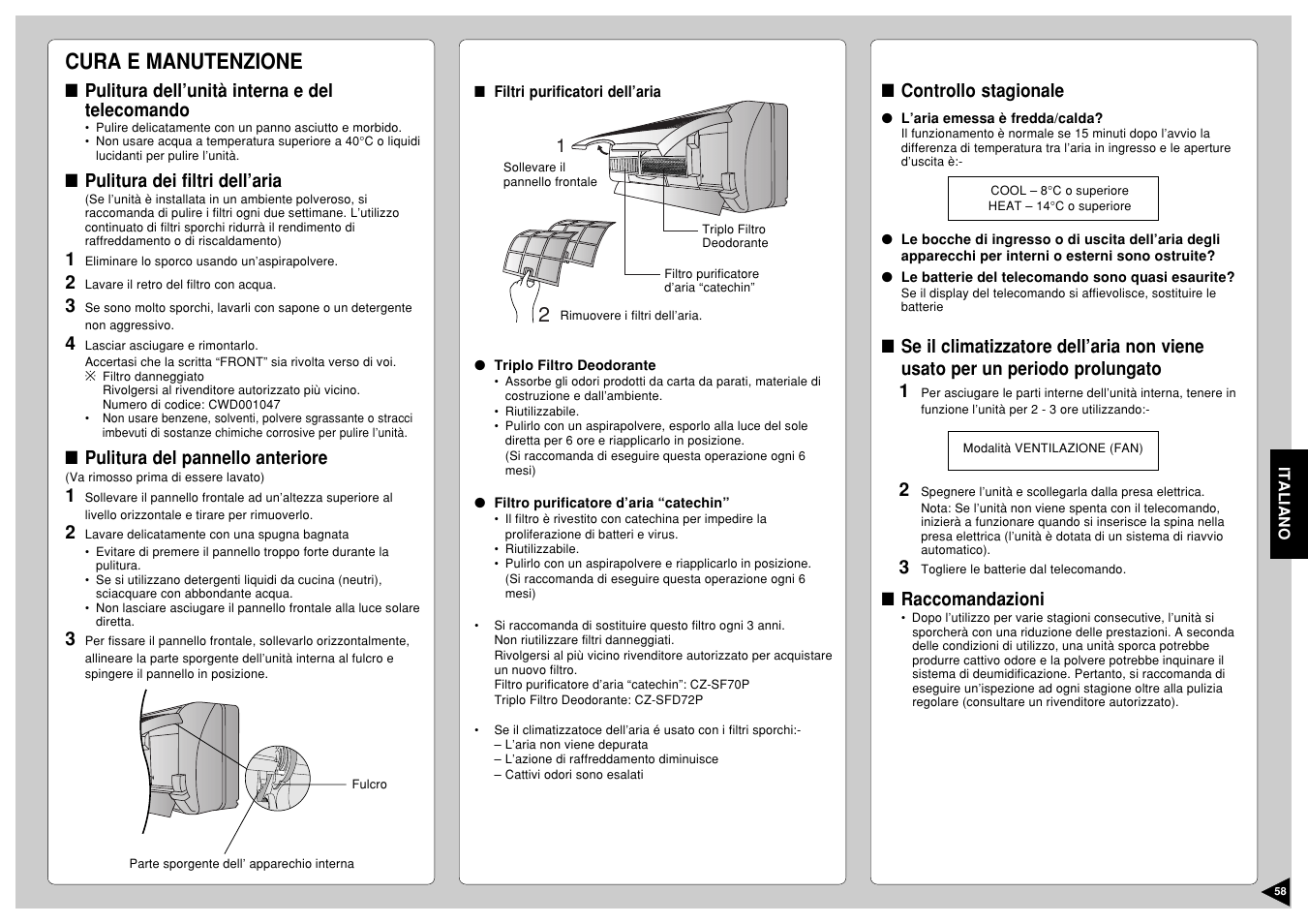 Cura e manutenzione | Panasonic CS-E12CKP User Manual | Page 59 / 95
