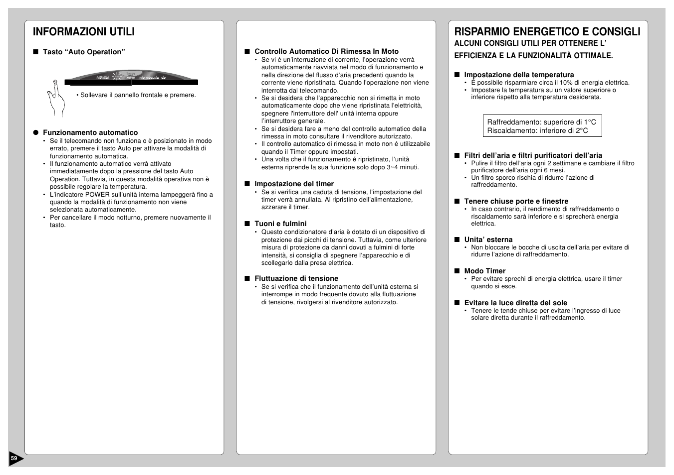 Informazioni utili, Risparmio energetico e consigli | Panasonic CS-E12CKP User Manual | Page 60 / 95