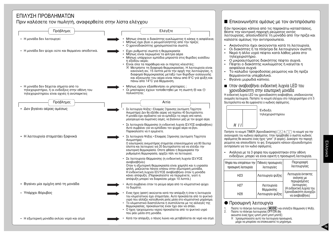 Ерйлхуз ðñoâëçìáôùí | Panasonic CS-E12CKP User Manual | Page 71 / 95