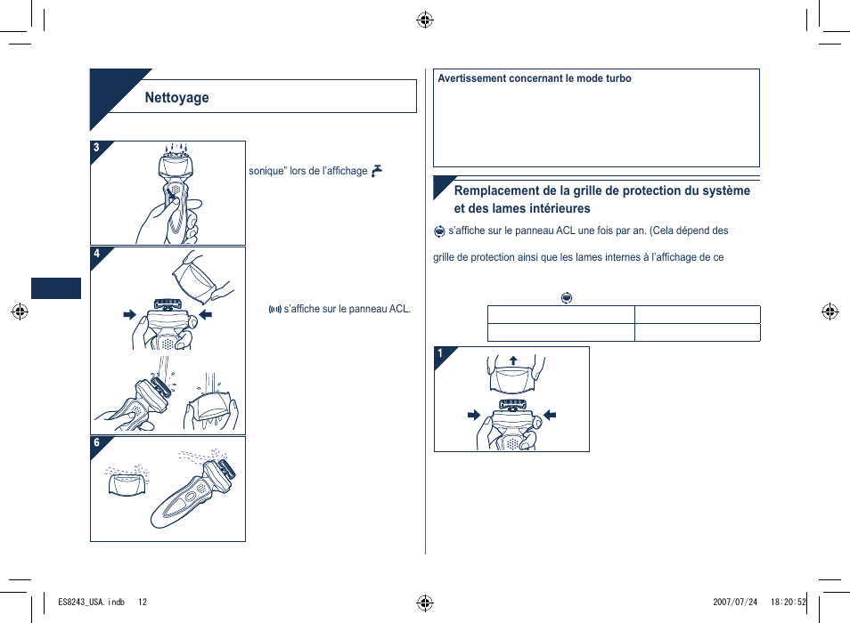 Nettoyer, Nettoyage | Panasonic ES8243 User Manual | Page 12 / 20