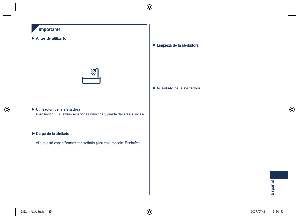 Panasonic ES8243 User Manual | Page 15 / 20
