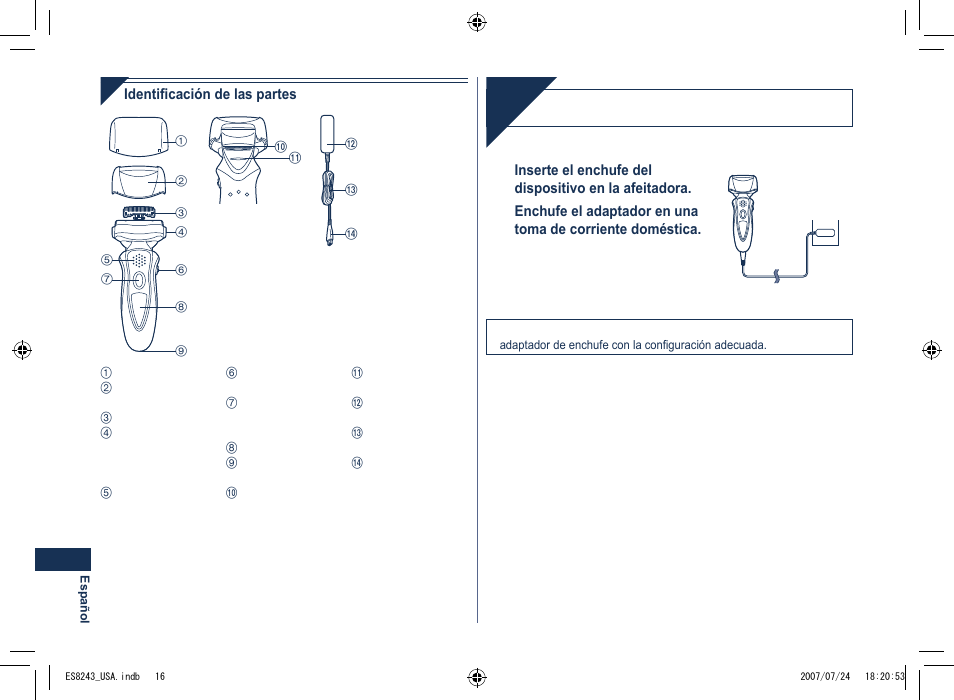 Carga | Panasonic ES8243 User Manual | Page 16 / 20