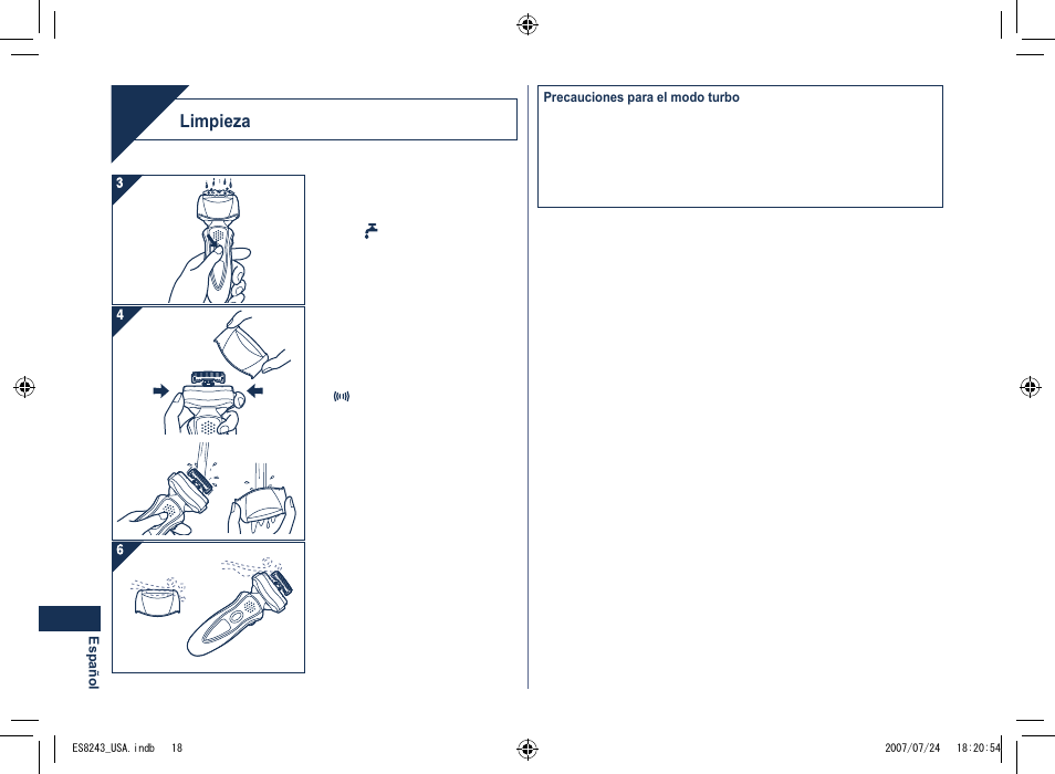 Limpieza | Panasonic ES8243 User Manual | Page 18 / 20