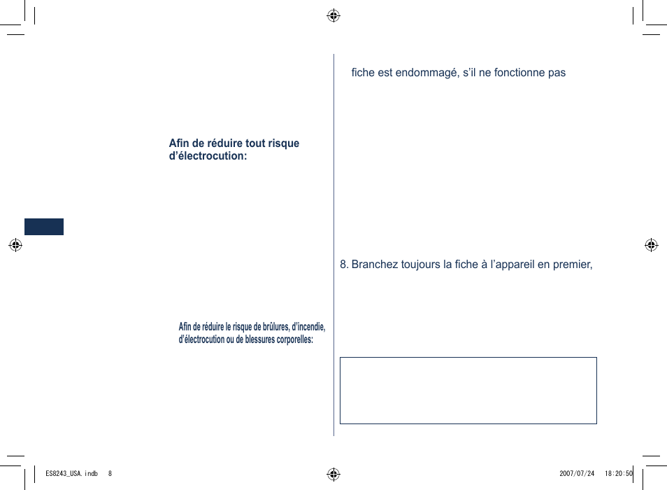 Français, Consignes de sécurité importantes, Danger | Mises en garde, Conservez les présentes instructions | Panasonic ES8243 User Manual | Page 8 / 20