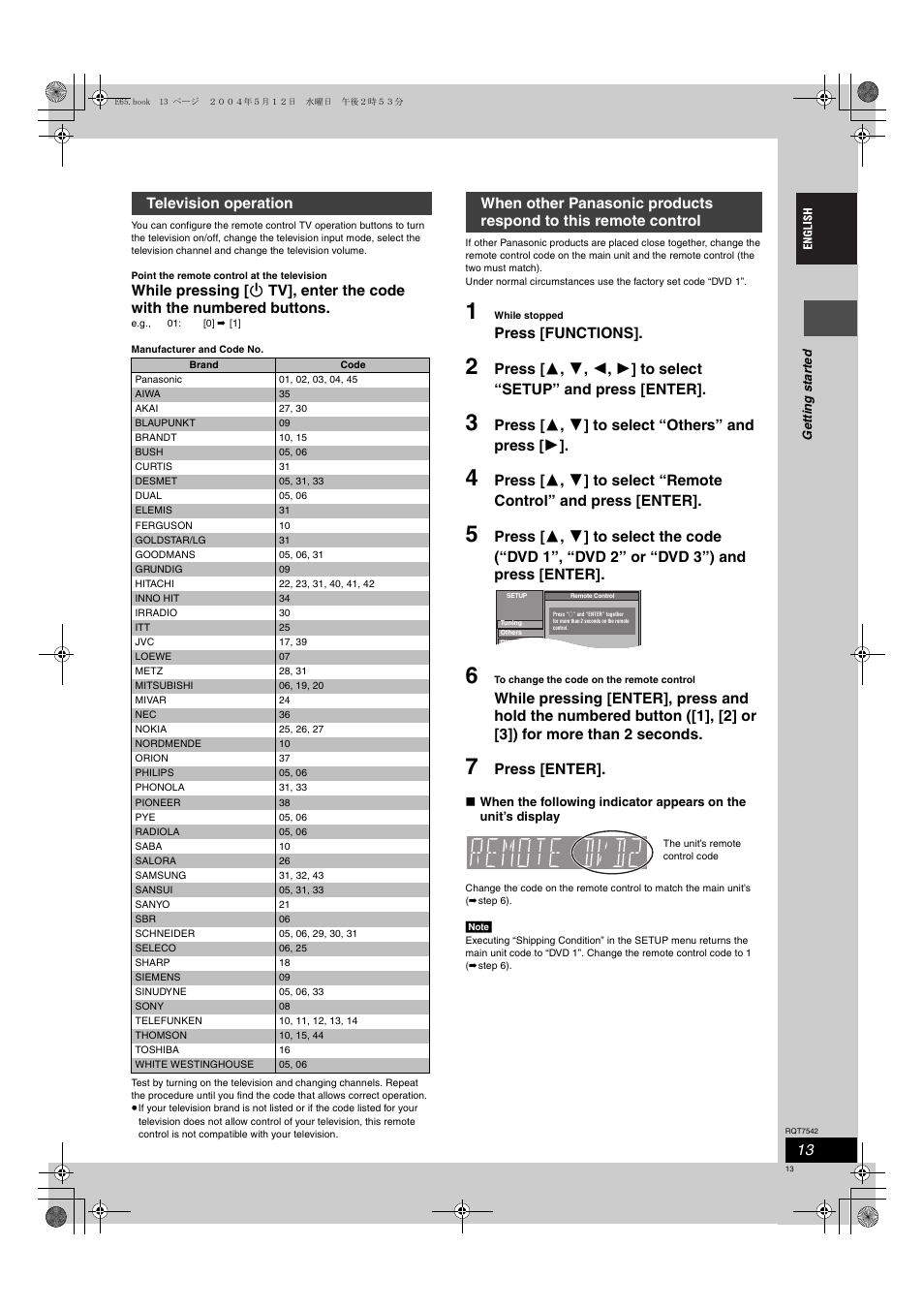 Press [functions, Press [ 3 , 4 ] to select “others” and press [ 1, Press [enter | Television operation | Panasonic DMR-E65 User Manual | Page 13 / 58