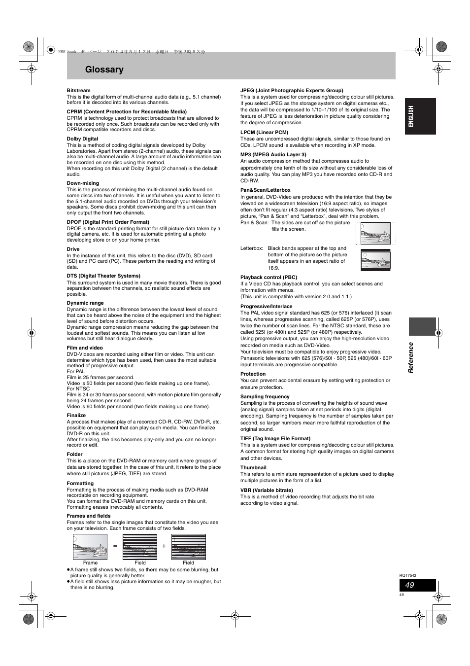 Glossary | Panasonic DMR-E65 User Manual | Page 49 / 58