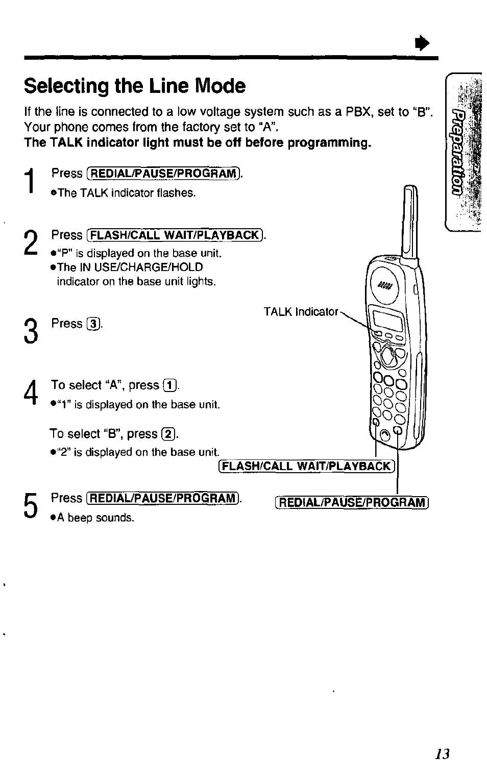 Selecting the line mode | Panasonic KX TC1503B User Manual | Page 13 / 56