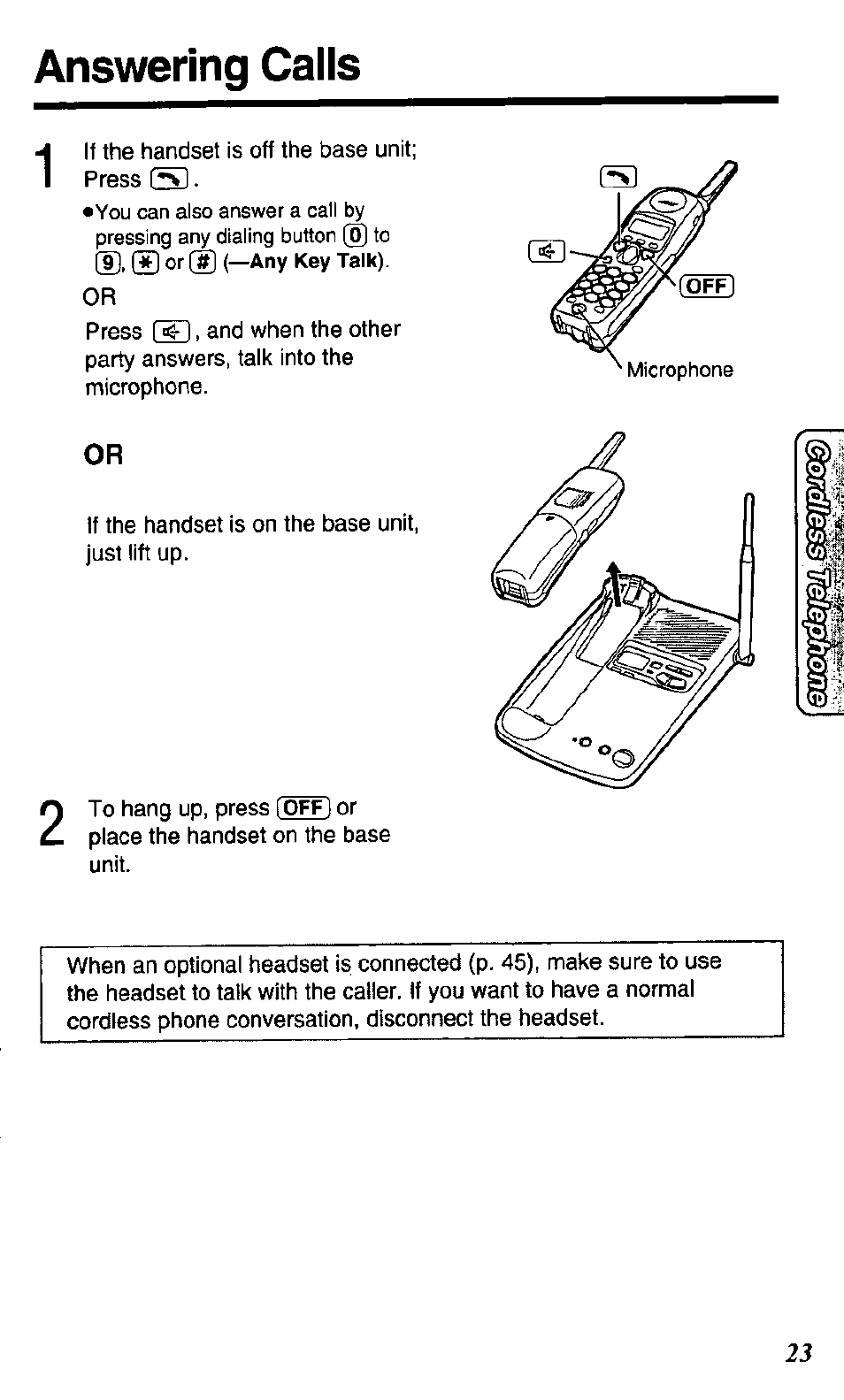 Answering calls | Panasonic KX TC1503B User Manual | Page 23 / 56