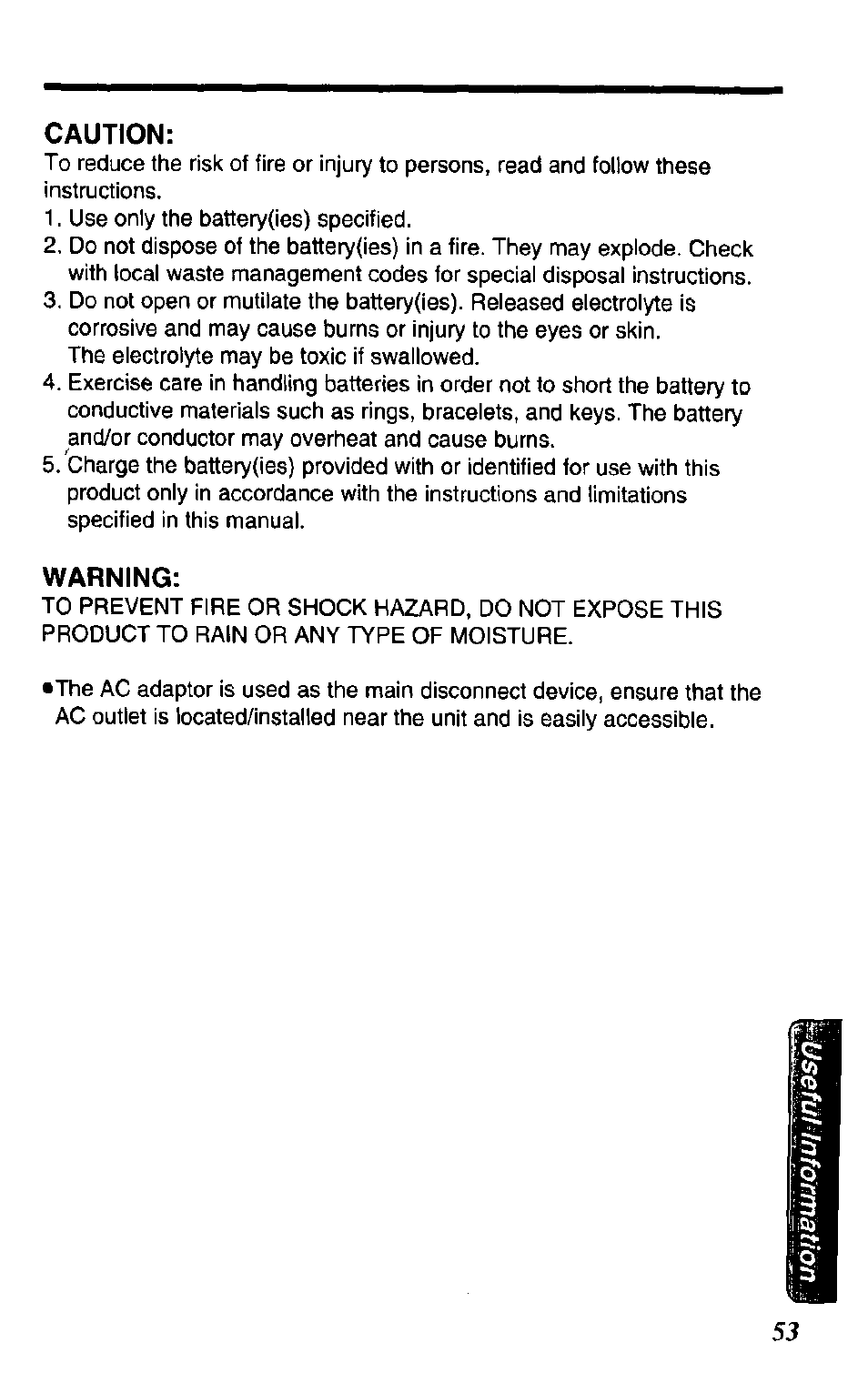 Caution, Warning | Panasonic KX TC1503B User Manual | Page 53 / 56