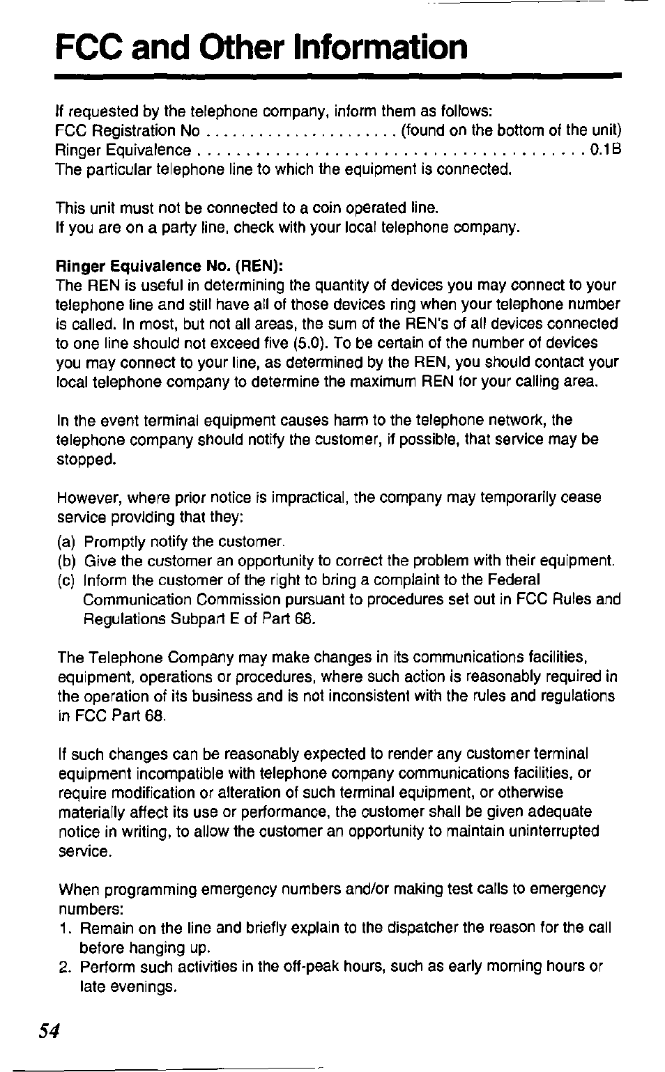 Fcc and other information | Panasonic KX TC1503B User Manual | Page 54 / 56