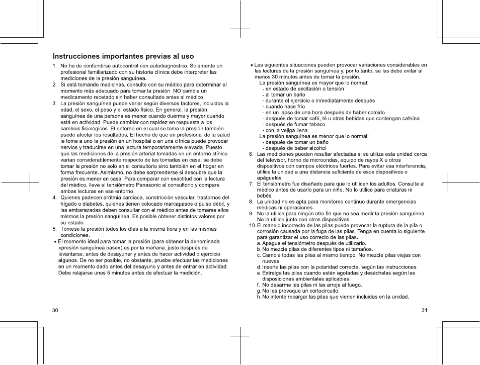 Instrucciones importantes previas ai uso | Panasonic EW3152 User Manual | Page 30 / 54