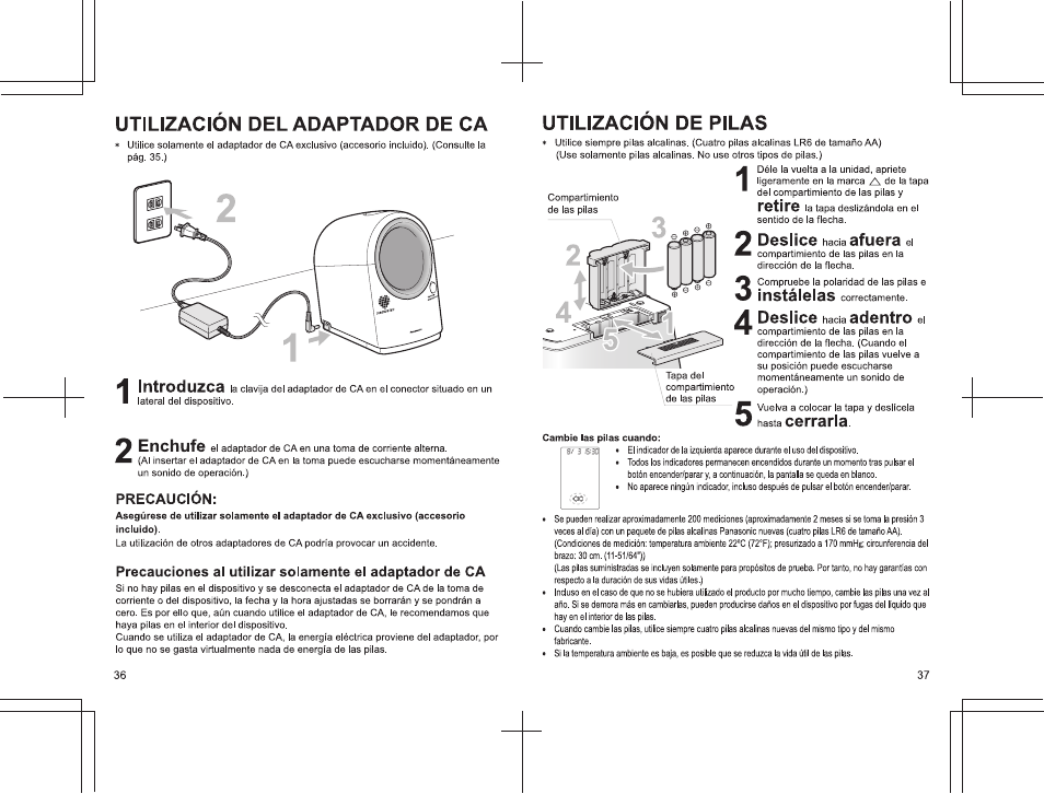 Utilizacion del adaptador de ca, Utilización del adaptador de ca, Introduzca | Enchufe | Panasonic EW3152 User Manual | Page 36 / 54