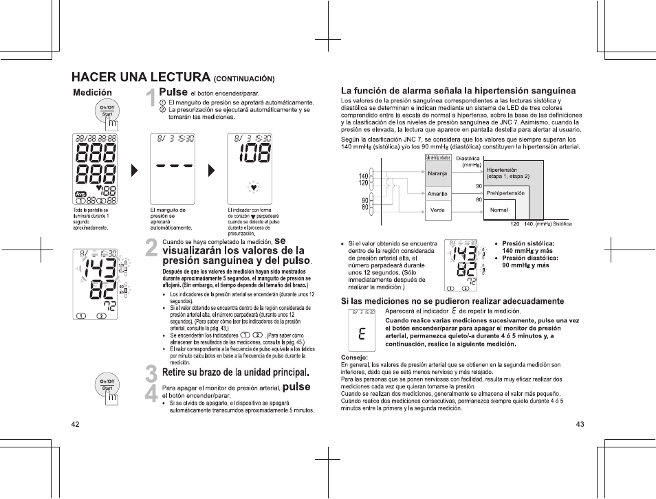 Hacer una lectura (continuación), 0 retire su brazo de la unidad principal, Ppp oop | Luo pop ooo, Ojo i j, Hacer una lectura, Pulse | Panasonic EW3152 User Manual | Page 42 / 54