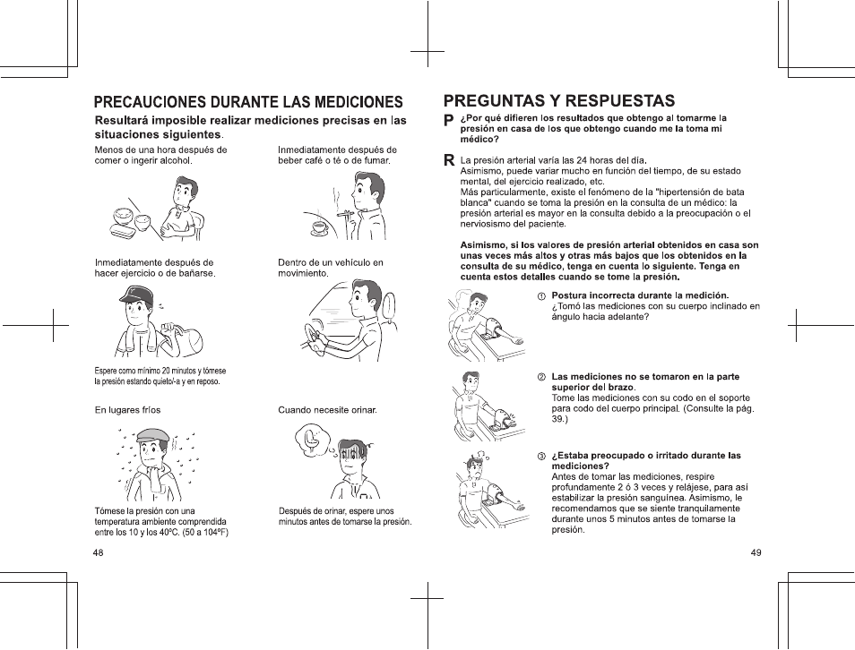 Precauciones durante las mediciones | Panasonic EW3152 User Manual | Page 48 / 54