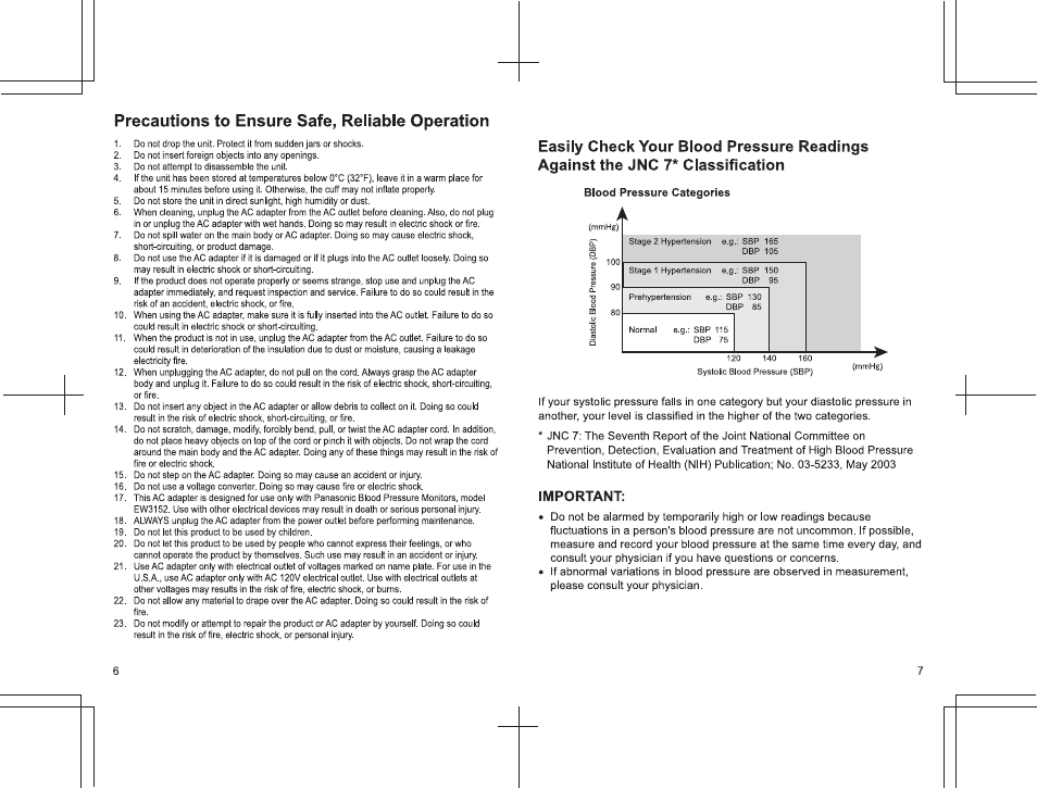 Precautions to ensure safe, reliable operation | Panasonic EW3152 User Manual | Page 6 / 54